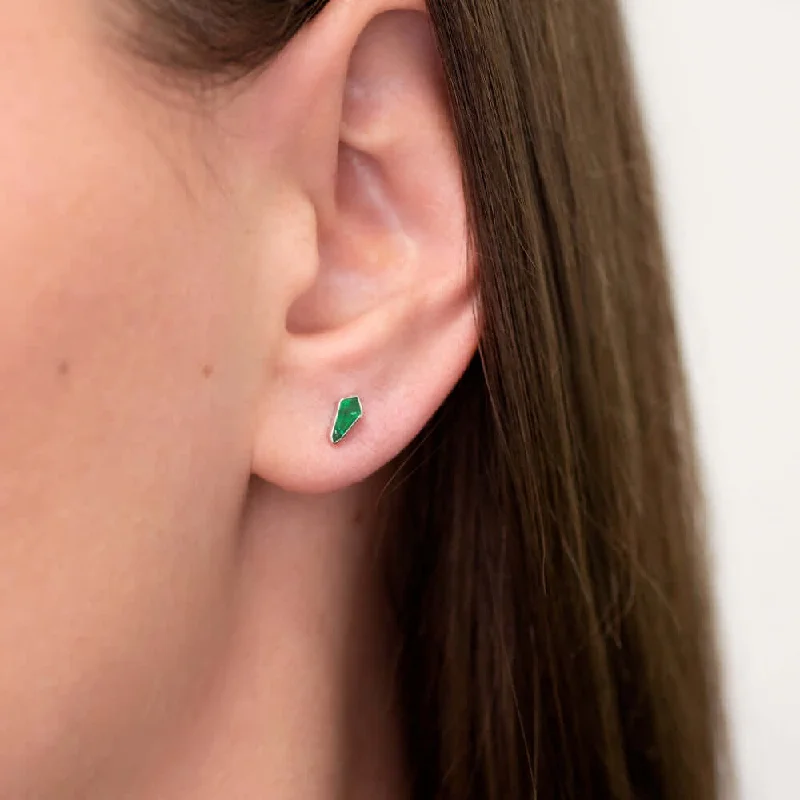 gold rings for women -CUSTOM CUT KITE SHAPE EMERALD STUD EARRINGS MINIMALIST GEOMETRIC 14K WHITE GOLD