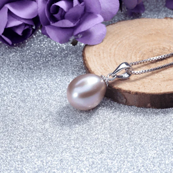 women’s simple gold necklaces -Lavender Genuine Freshwater Pearl Drop Necklace