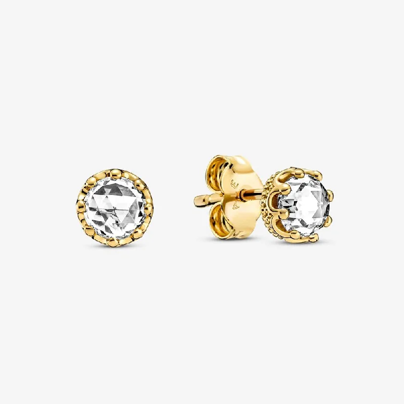 women’s casual hoop earrings -Clear Sparkling Crown Stud Earrings