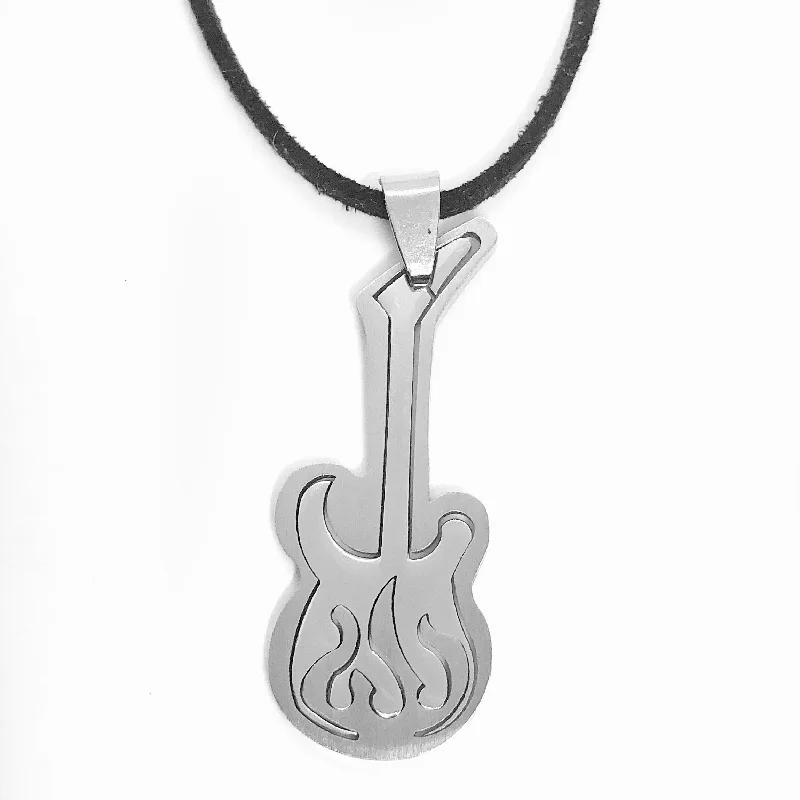 women’s antique necklaces -Cut Out Guitar Two piece  Stainless Steel  Pendant