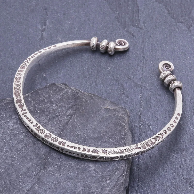 handmade bracelets for women -Beauty Mark Hand Crafted Sterling Silver Cuff Bracelet