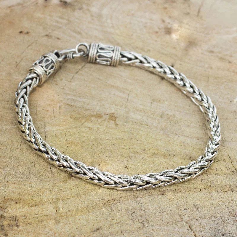 women’s gemstone bangles -Men's Handmade Sterling Silver Chain Bracelet