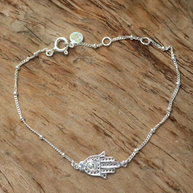 women’s cuff bangles -Silver Hand Handmade Sterling Silver Hamsa Hand Bracelet from Indonesia