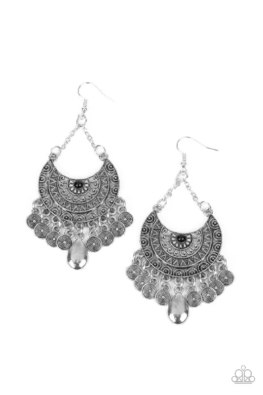 women’s silver drop earrings -Lunar Allure - Black