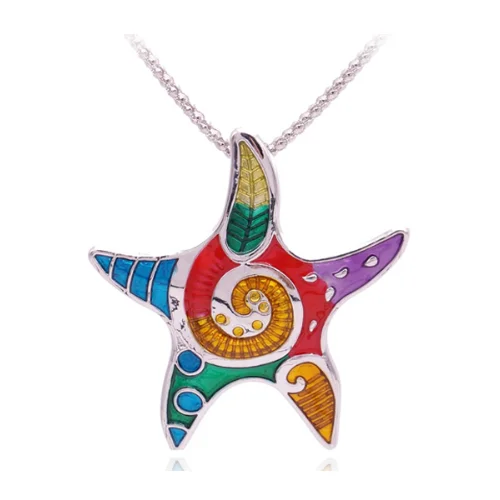 women’s elegant pendant necklaces -Showy Starfish Enamel Pendant Necklace