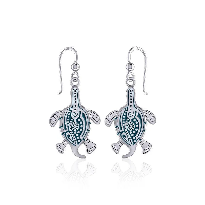 women’s hoop earrings with diamonds -Aboriginal Turtle Silver Earrings TER1561