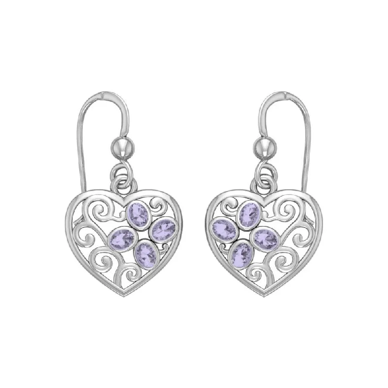 women’s silver drop earrings -Flower in Heart Shape Silver Earrings TER1238