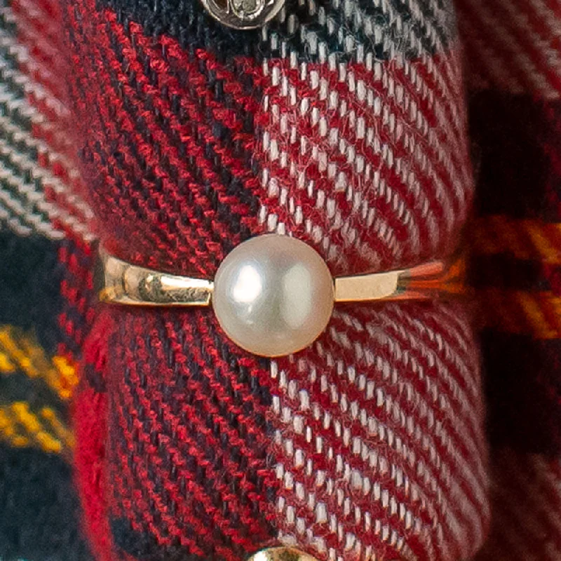 women’s infinity wedding bands -VINTAGE PEARL RING 14k YELLOW GOLD SOLITAIRE ESTATE WHITE CLASSIC SIMPLE MINIMAL