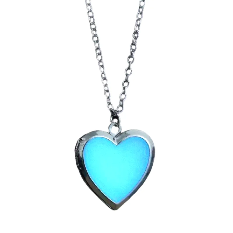 women’s stacking necklaces -Beaming Heart Glow in The Dark Silver Love Locket Necklace For Woman