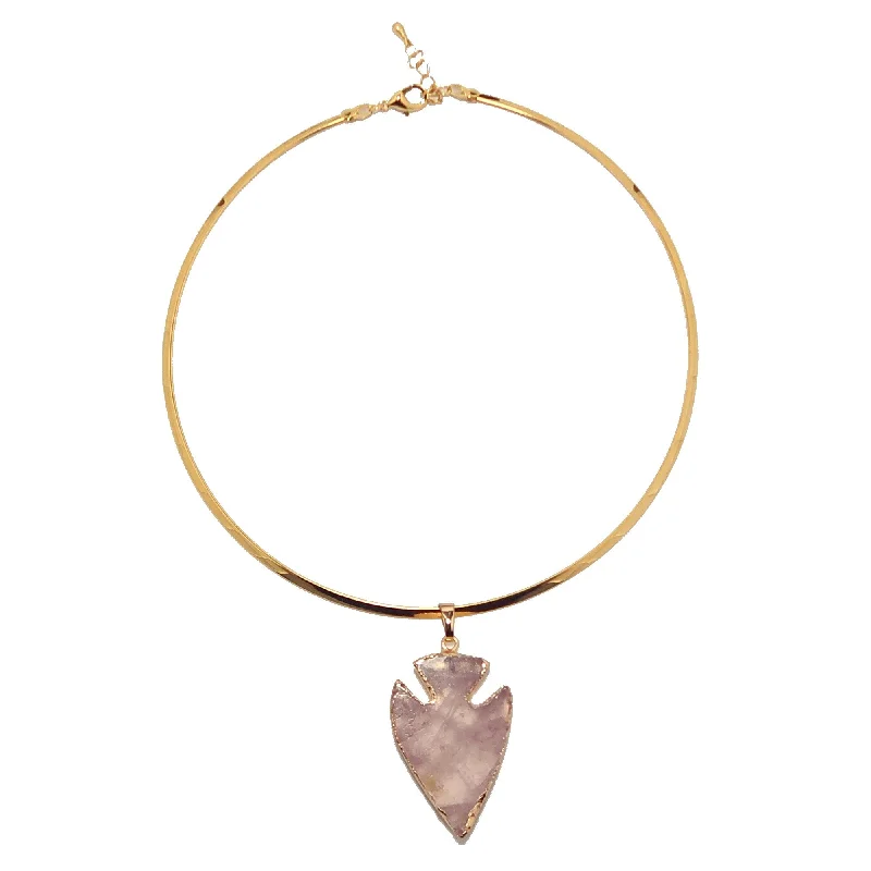 women’s rose gold pendants -Rose Quartz Necklace Arrowhead Cupid's Gold Choker