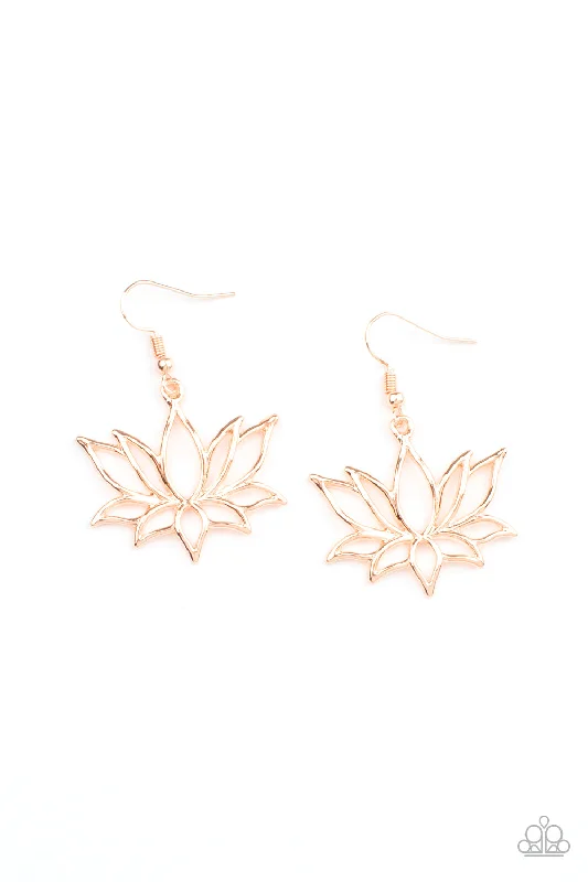 women’s engraved gold earrings -Lotus Ponds - Rose Gold