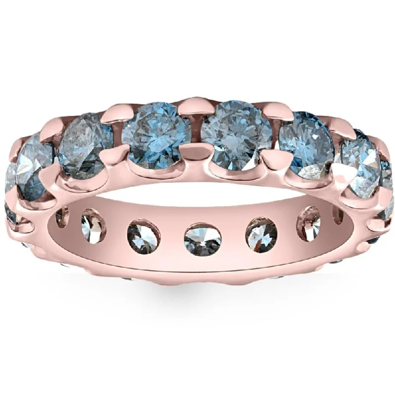 women’s bespoke engagement rings -5 Ct Blue Diamond Eternity Ring in White, Yellow, or Rose Gold Lab Grown