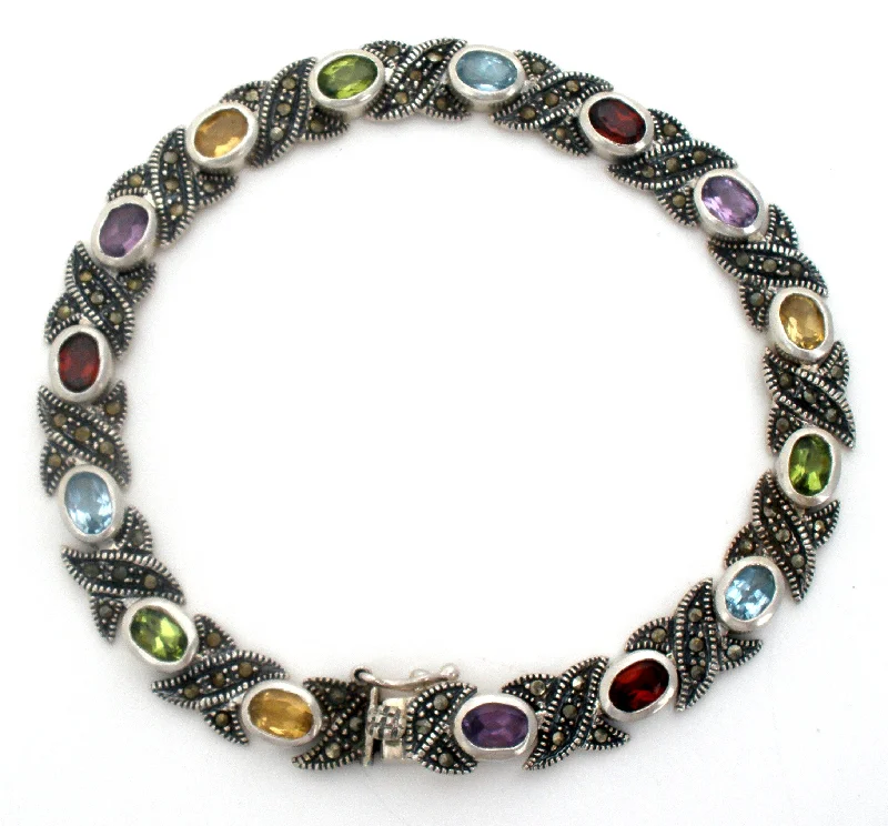 women’s gold bracelets -Multi Color Gemstone Hugs & Kisses 925 Bracelet