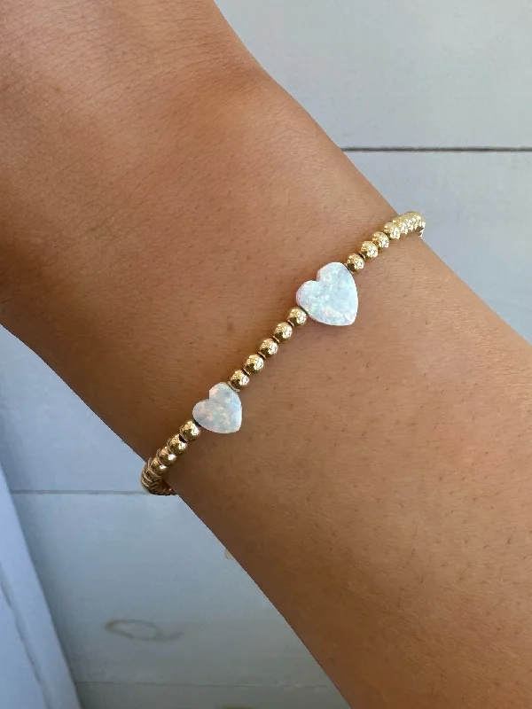 luxury cuff bangles for women -Opal Double Heart Stretch Bracelet