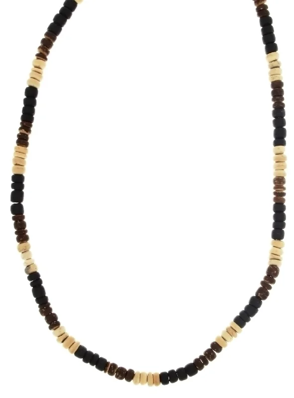 women’s rose gold pendants -BEADED NATURAL WOOD COCO HEISEI NECKLACE