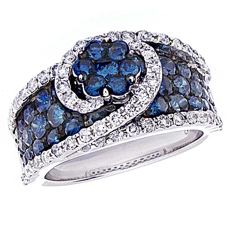 women’s platinum engagement rings -Pave Blue and White Diamond Ring