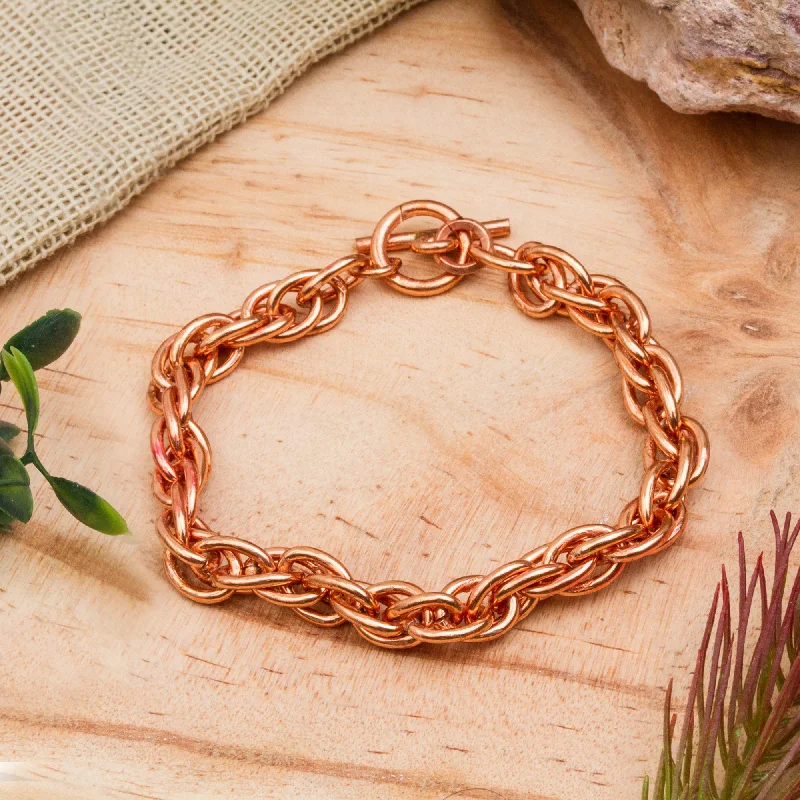 women’s cuff bangles -Bright Connection Handcrafted Copper Rope Chain Bracelet from Mexico