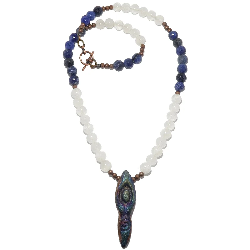 women’s simple gold necklaces -Selenite Necklace Goddess Moon Blue Ocean Sodalite