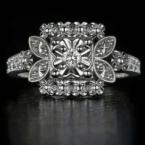 silver eternity bands for women -VINTAGE STYLE DIAMOND ART NOUVEAU ROUND ILLUSION COCKTAIL RING NATURAL PROMISE