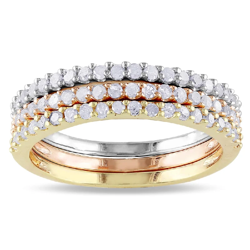 women’s art deco engagement rings -Miadora Sterling Silver Stackable Diamond Band 3-piece Set