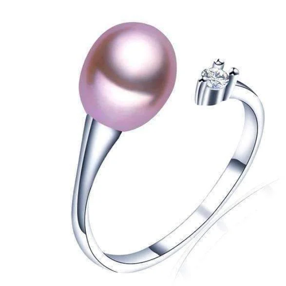 women’s diamond chain necklaces -Lavender Genuine Freshwater Pearl & CZ Adjustable Bypass Ring