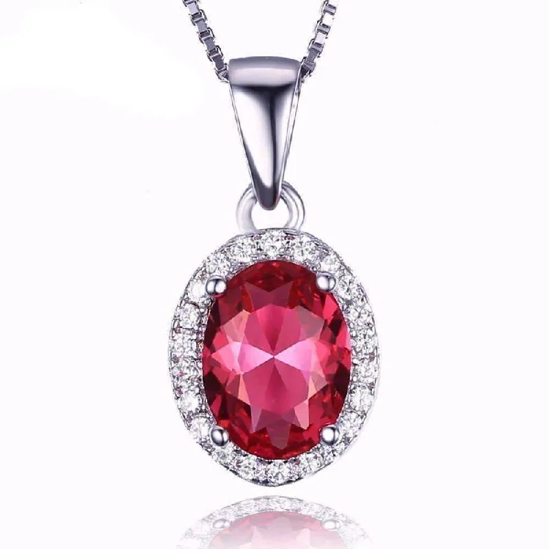 women’s elegant necklaces -Pink Tourmaline Oval Cut 1.7CT IOBI Precious Gems Halo Pendant Necklace