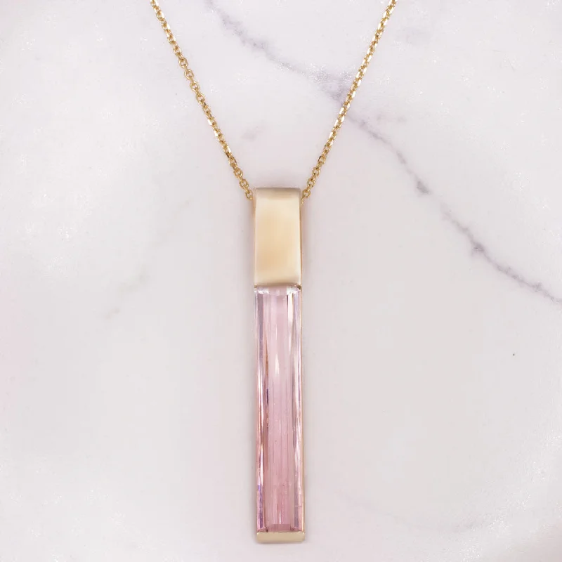 fashion rings for women -NATURAL PINK OMBRE TOURMALINE BAR NECKLACE 14k YELLOW GOLD PENDANT DROP DANGLE