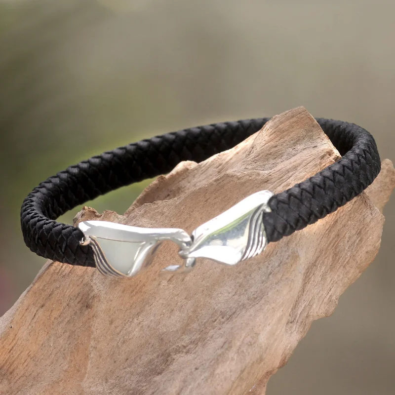 women’s party bangles -Undercurrents Silver & Leather Bracelet