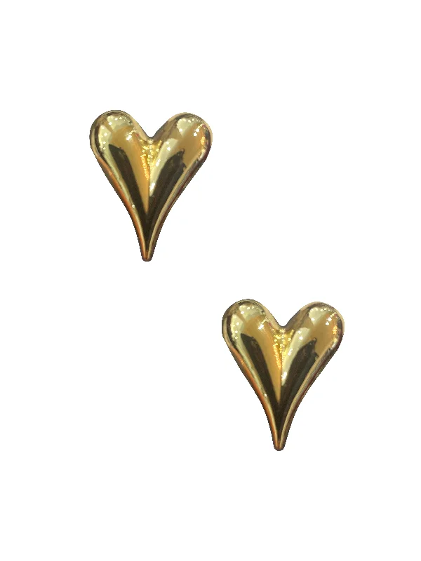 women’s heart-shaped earrings -Large Puffy Heart Studs - Gold