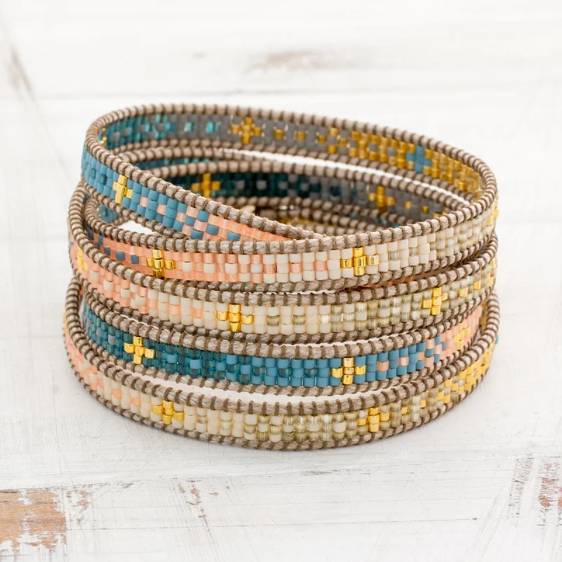 luxury bangles for women -Cerro de la Cruz in Blue Glass Beaded Wrap Bracelet