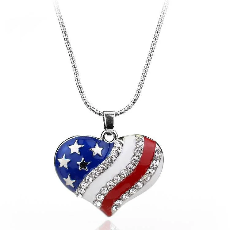 women’s boho necklaces -Heart of America Enamel and CZ Necklace for Women