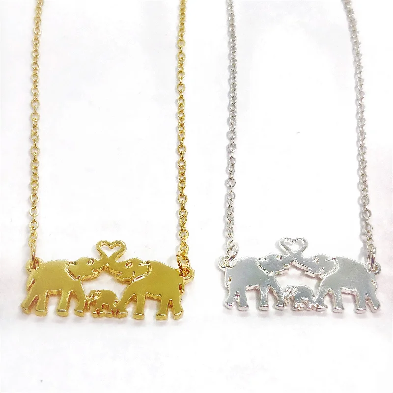 women’s emerald necklaces -Family Love Elephant Gold plated Pendant for Women