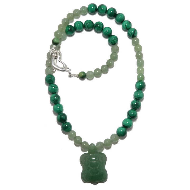 women’s vintage-style necklaces -Green Aventurine Necklace Malachite Turtle Prosperity