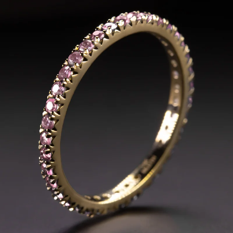 women’s eternity rings -PINK SAPPHIRE 14K YELLOW GOLD ETERNITY RING STACKING WEDDING BAND NATURAL GEM