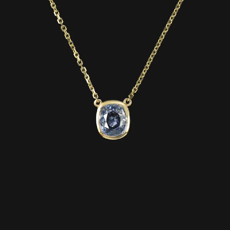 women’s custom birthstone rings -BLUE SAPPHIRE PENDANT NECKLACE CUSHION SHAPE BEZEL 14K YELLOW GOLD NATURAL 1ct