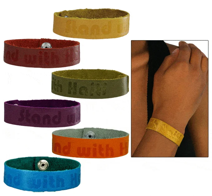 custom bangles for women -Recycled Leather Stand With Haiti Bracelet