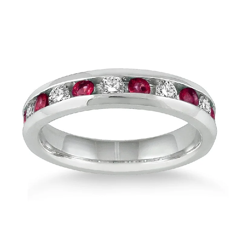 women’s dazzling diamond engagement rings -3/4 Carat Ruby and Diamond Band in 14k White Gold