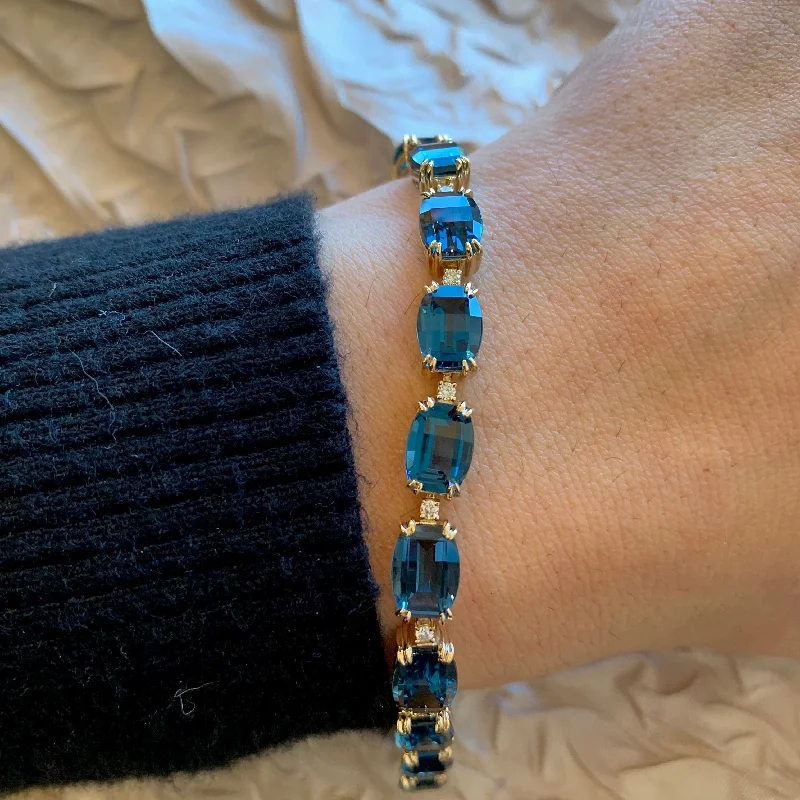 pearl bangles for women -London Blue Topaz Barrel Faceted Bracelet