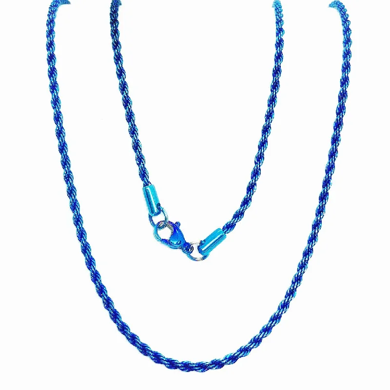 women’s colorful gemstone necklaces -24 inch Anodized Blue Stainless Steel Rope Chain