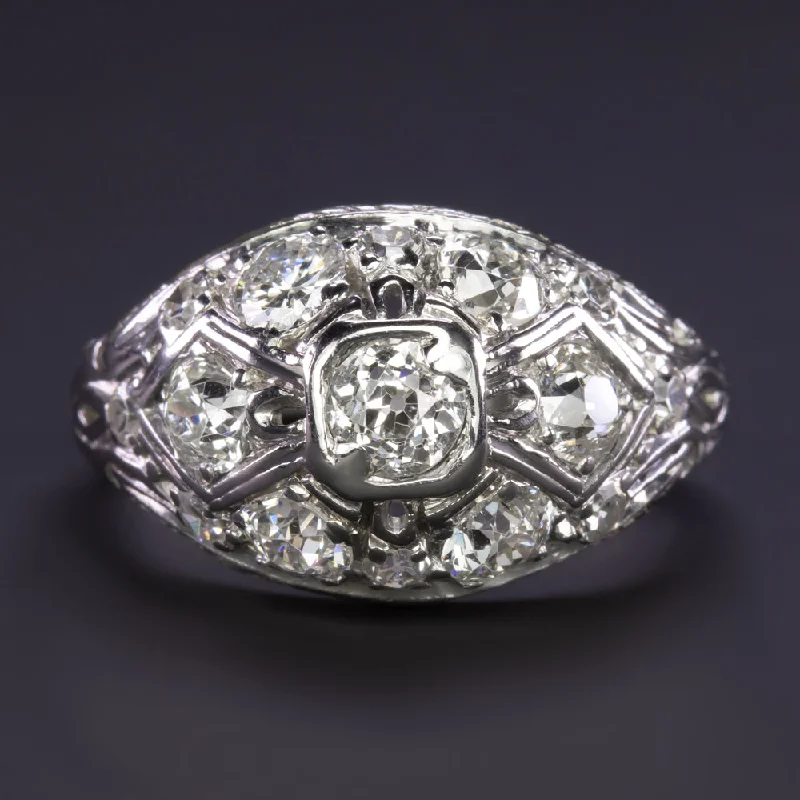 vintage engagement rings for women -1.70ct VINTAGE DIAMOND COCKTAIL RING OLD EUROPEAN CUT WHITE GOLD DOME ART DECO