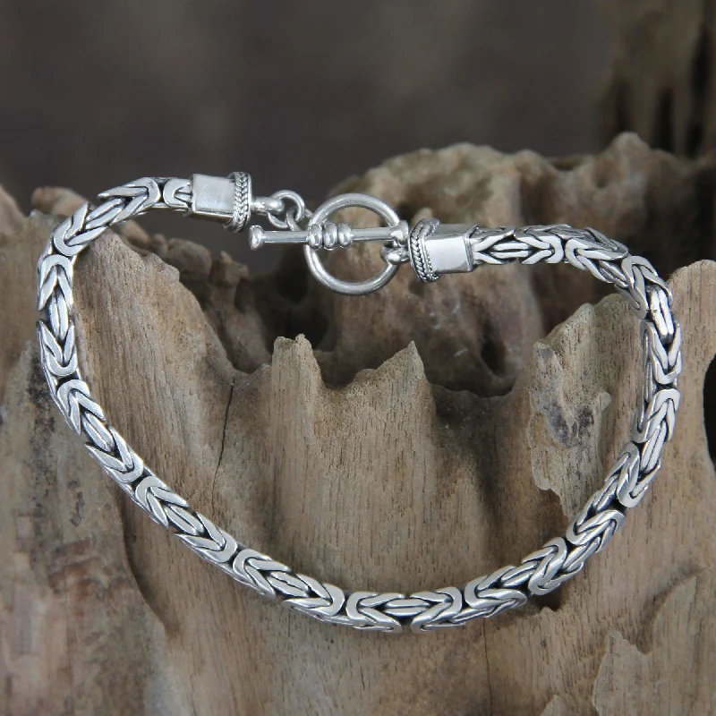 women’s bracelet with charms -Men's Balinese Chain Sterling Silver Bracelet