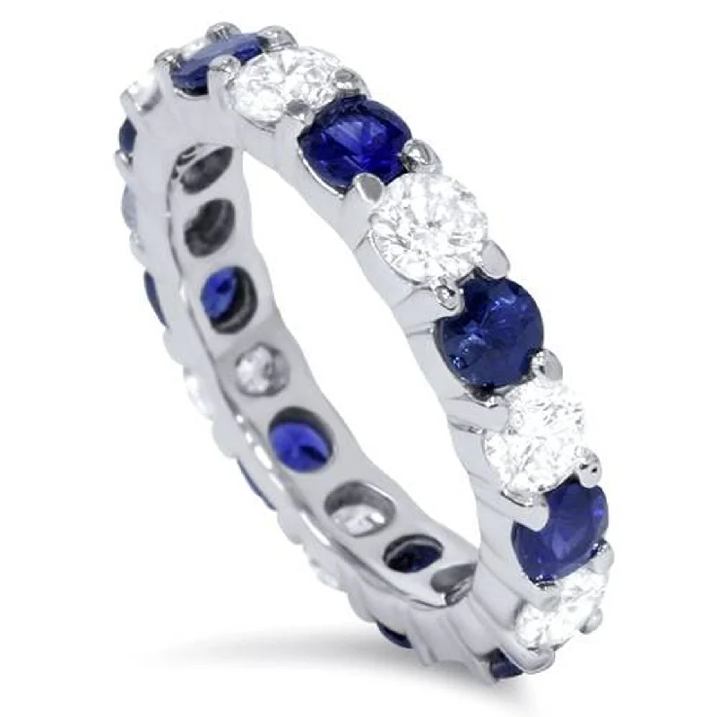 women’s affordable engagement rings -3ct Blue Sapphire & Diamond Eternity Ring White Gold