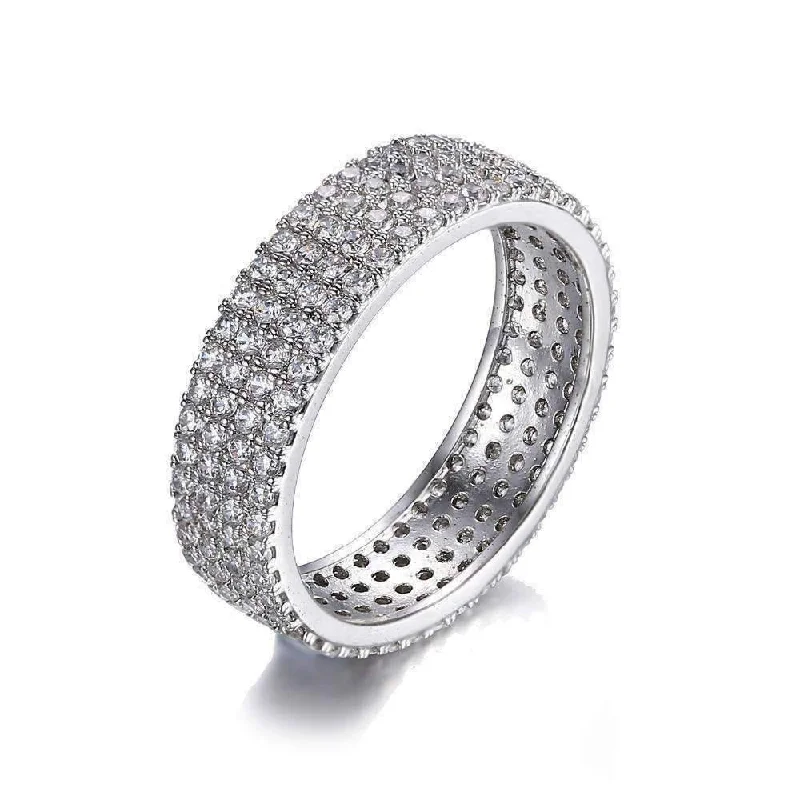 women’s crystal bead necklaces -Silver Anniversary Micro Pavé Set Cubic Zirconia Wide Band Ring