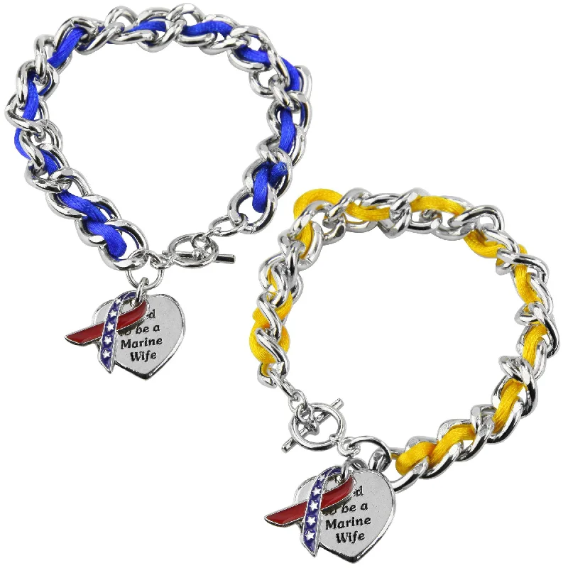 custom bangles with name -Proud to be a Marine Wife Ribbon Charm Bracelet