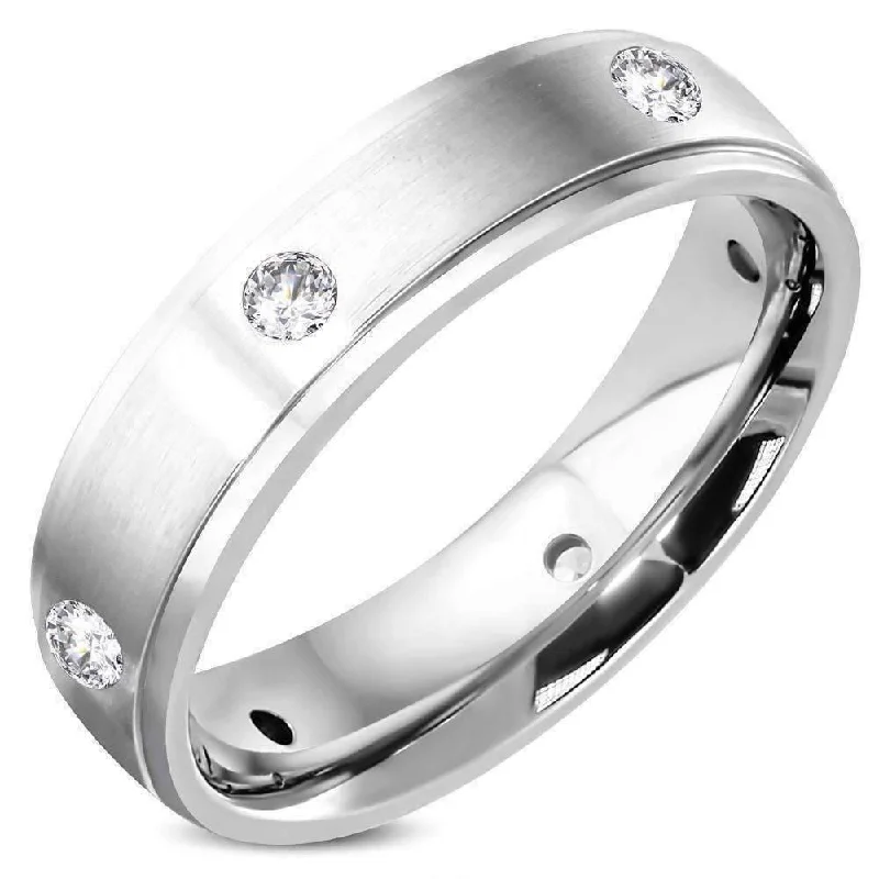 diamond necklaces for women -Eternal Satin Finished Men's Stainless Steel CZ Inset Band Ring