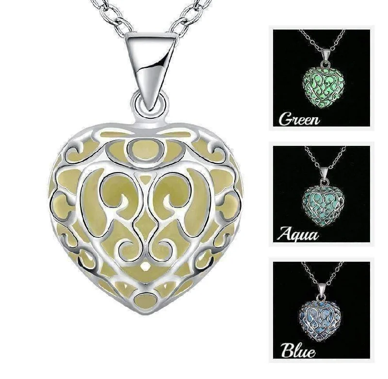 women’s diamond chain necklaces -Luminous Heart Small Glow in The Dark Pendant Necklace