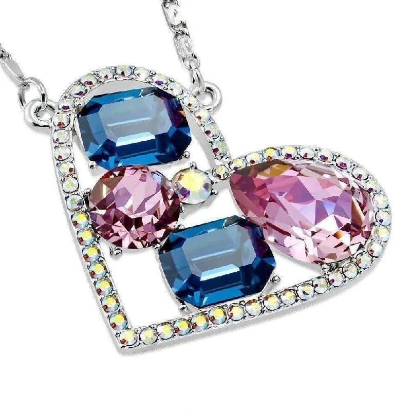 women’s vintage necklaces -Dazzling Shades of Blue Multi-Stone IOBI Crystals Heart Pendant Necklace