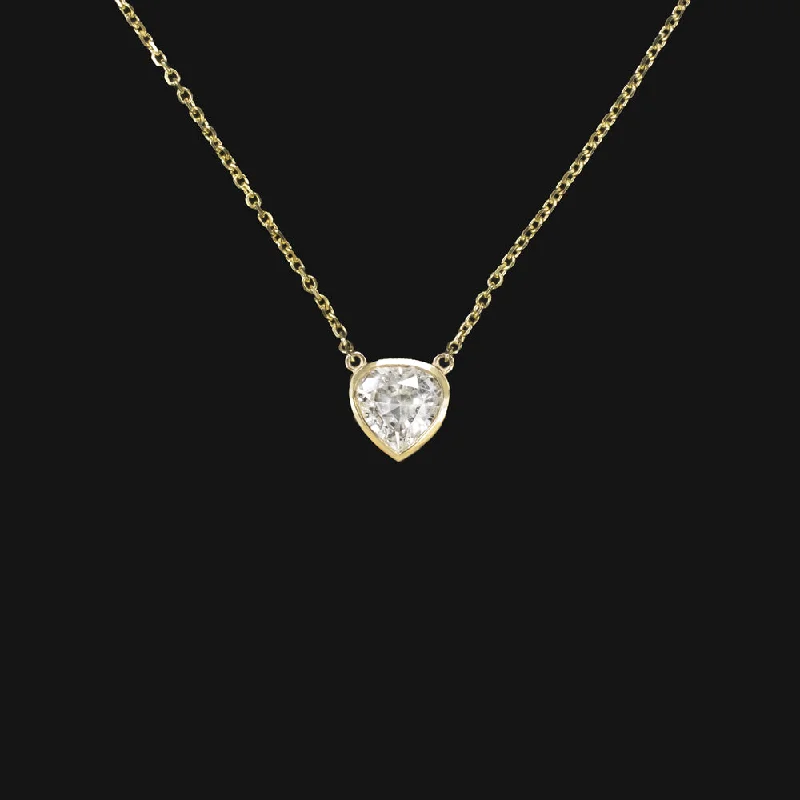 women’s engraved wedding rings -WHITE SAPPHIRE PENDANT NECKLACE PEAR SHAPE BEZEL 14k YELLOW GOLD NATURAL 1.36ct