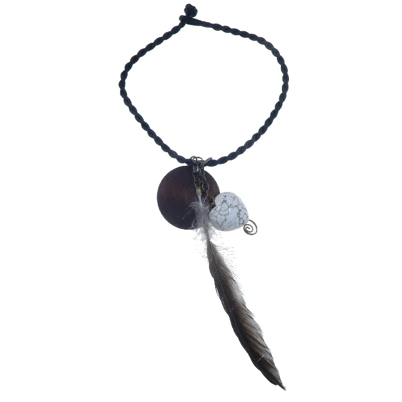 women’s birthstone necklaces -Magnesite Necklace Flying Feather Heart Stone Brown Wood