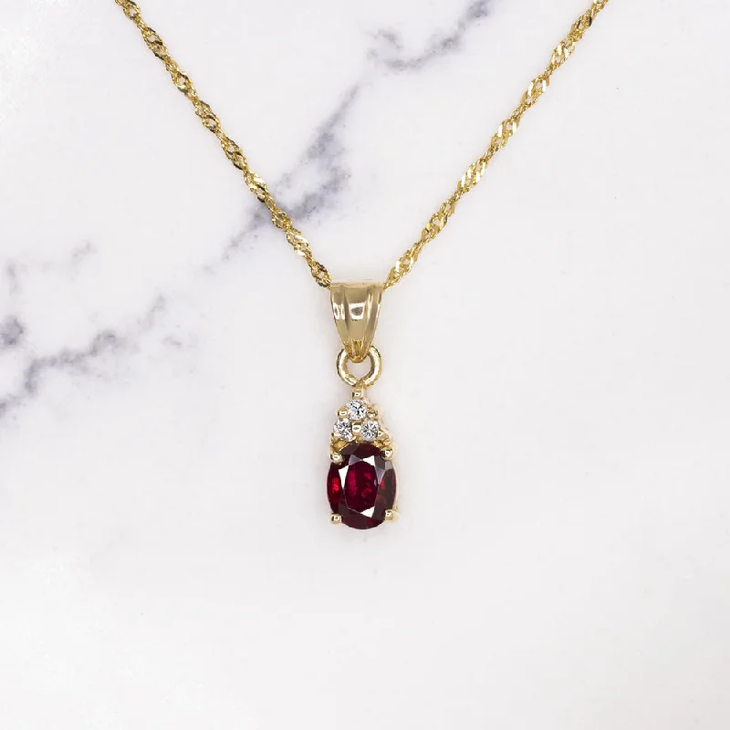 vintage rings for women -RUBY DIAMOND PENDANT NECKLACE 18k YELLOW GOLD OVAL SHAPE NATURAL RICH RED GIFT